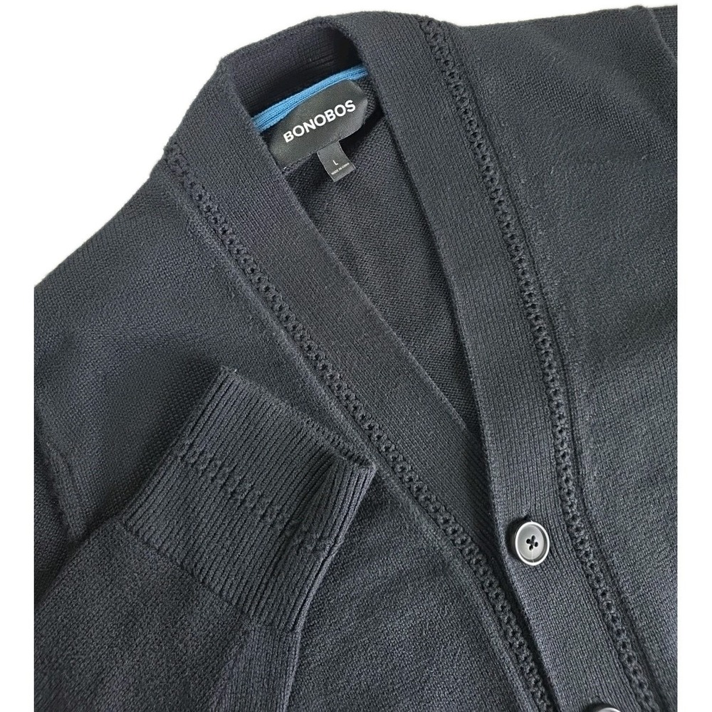 Bonobos Mens Black  Knit Cotton Cardigan Sweater Sz L‎ Pockets